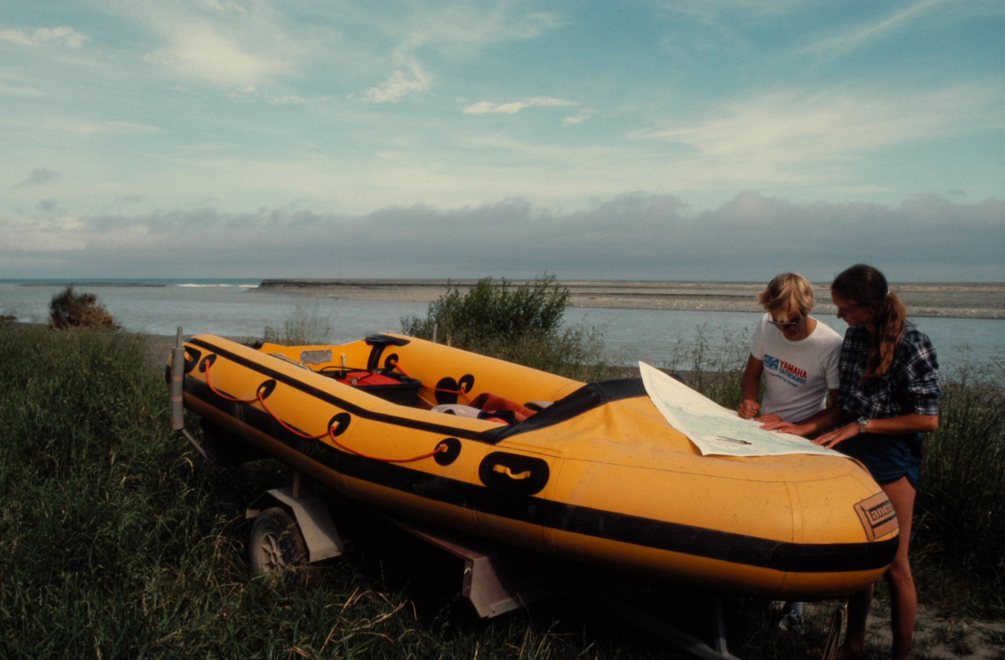 Marine biologists Profs Liz Slooten and Steve Dawson plan the next day’s boat voyage, during...