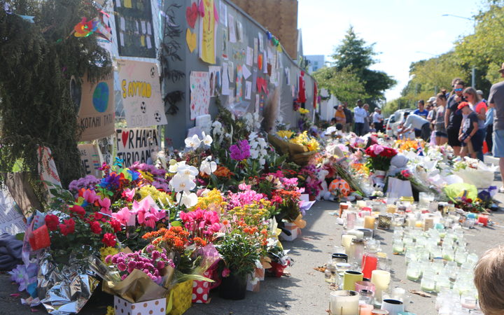 Tributes and flowers left outside Al Noor Mosque in Christchurch after the terror attacks in 2019...