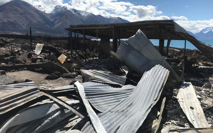 The framework is all that remains of this Lake Ōhau Village home. Photo: Supplied