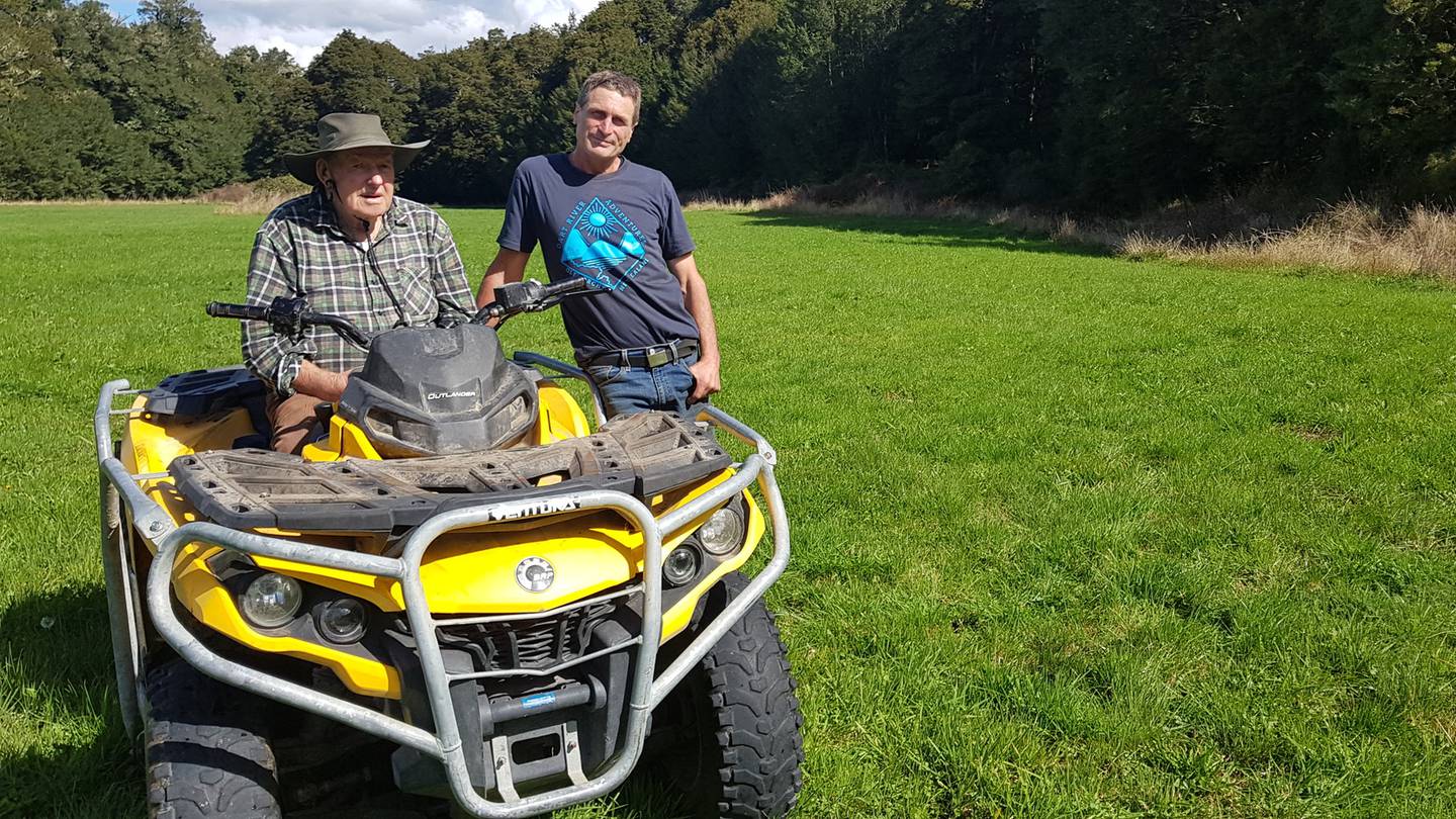Aaran Bruce and his father, 89-year-old Jim Bruce, who cleared most of the land, starting in 1944...