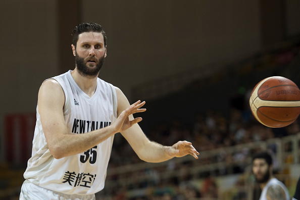 Alex Pledger on court for New Zealand against Serbia in China in 2019. Photo: Tao Zhang / Getty...