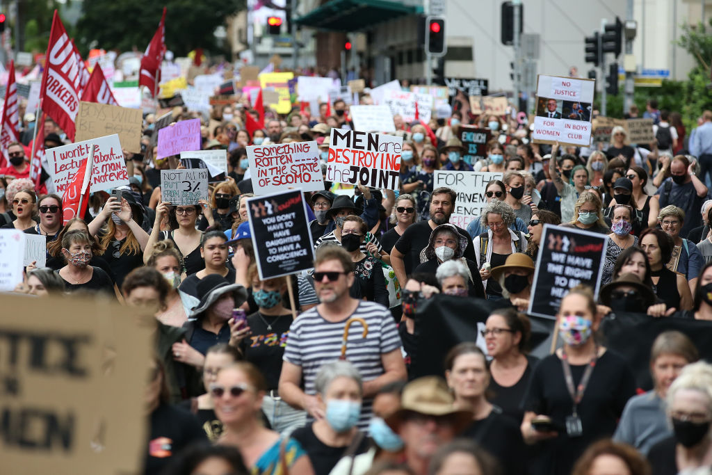 Rally-goers out in force in Brisbane today. Photo: Getty