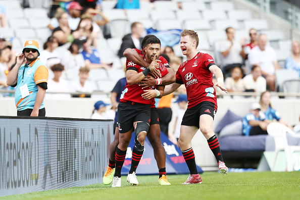 Mo'unga celebrates after scoring a try. Photo: Getty Images