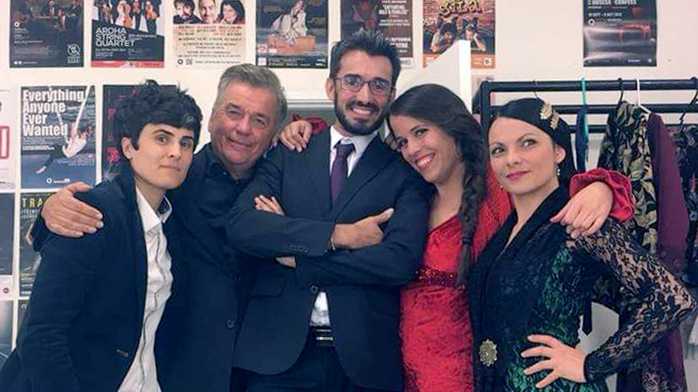 Ian Sinclair (second from left) with dancer Isabel Rivera and her flamenco troupe from Barcelona....