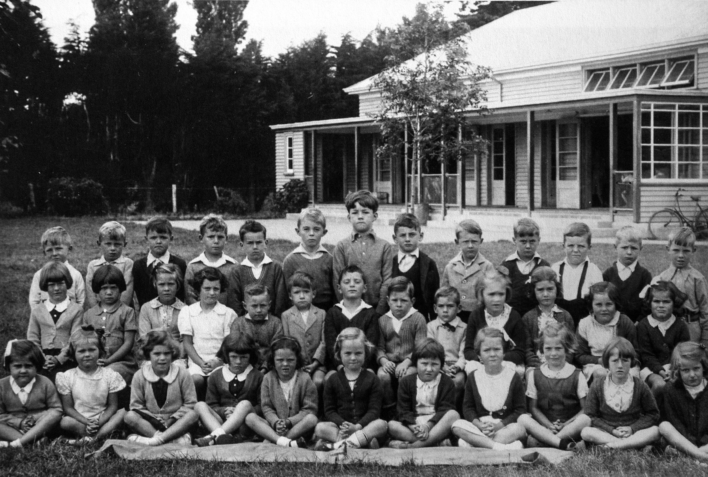 The primer 1 class of Opawa School in 1942 . Front row – Rosemary Harper (nee Lane), sixth from...