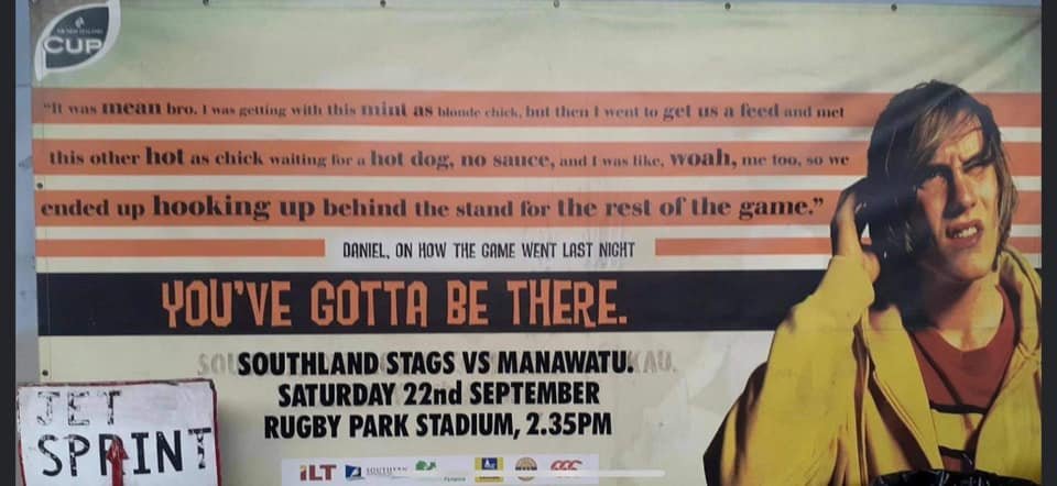 The Rugby Southland marketing billboard from the 2000s which the organisation is now trying to...