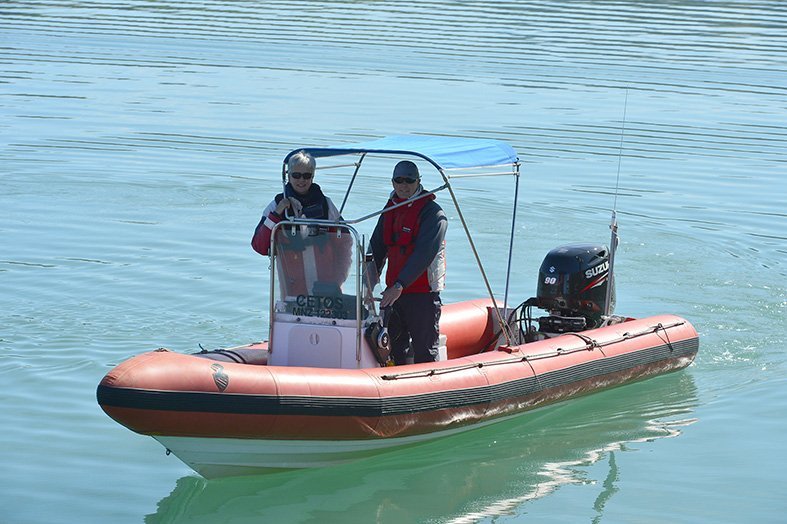 Prof Liz Slooten and Prof Steve Dawson use their 6.5m-long vessel Cetos in Akaroa Harbour in the...