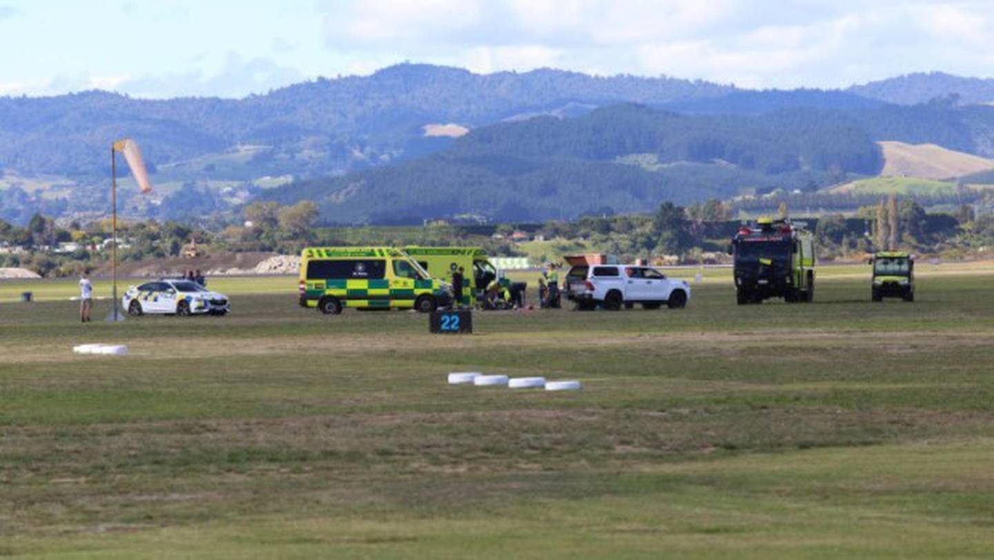 Emergency services at the scene of Saturday's fatal skydiving incident. Photo: Cameron Avery
