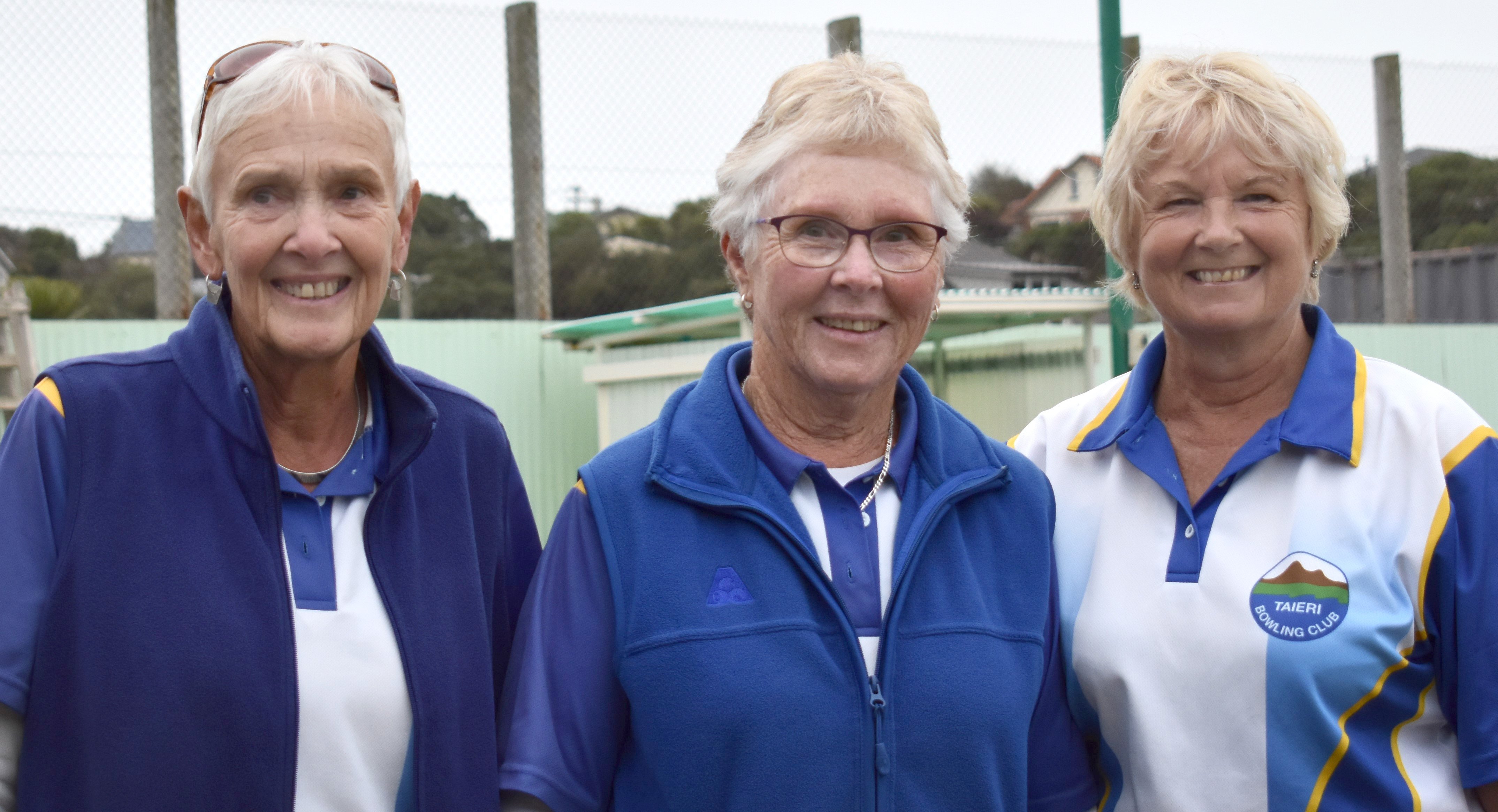 Winners of the champion of champion women's triples at St Kilda on Sunday from left Jean Young,...