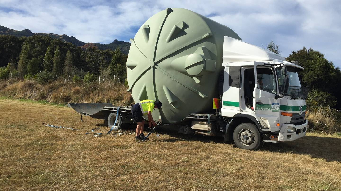 Fourteen 30,000-litre plastic tanks and associated piping are being installed near Akaroa's...