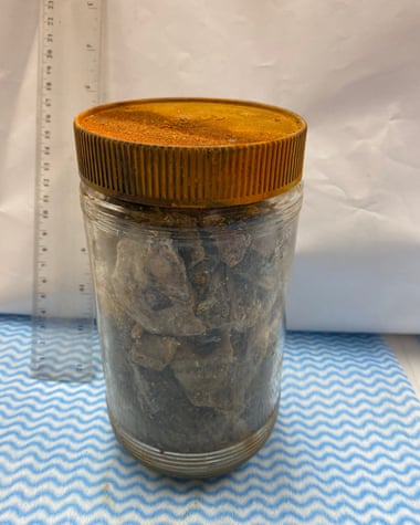 A jar containing holy bones and relics recovered from Christchurch’s Catholic Cathedral. Photo:...