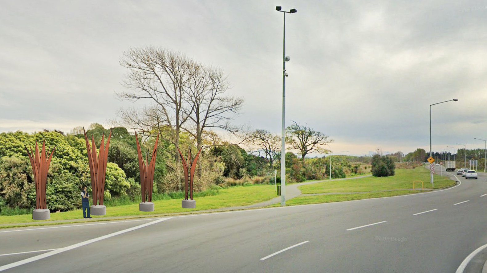 The new-look fronds will sit at the Anzac Drive-New Brighton Rd intersection. Image: Newsline / CCC