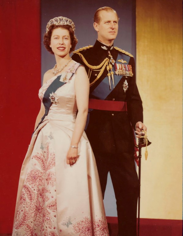 Queen Elizabeth II and Prince Philip, wearing the uniform of the Honorary Colonel-in-Chief of the...