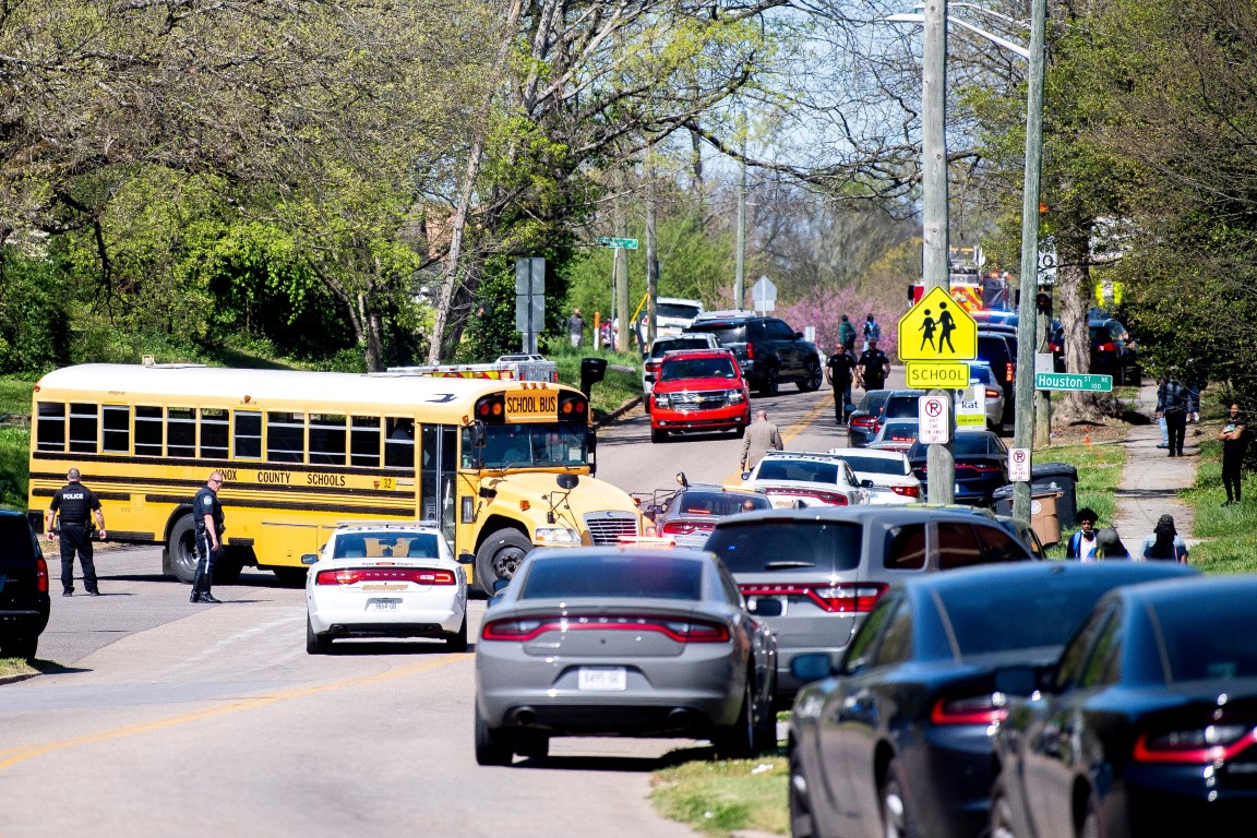 Police at the scene, at Austin-East Magnet High School in Knoxville. Photo: Brianna Paciorka/News...