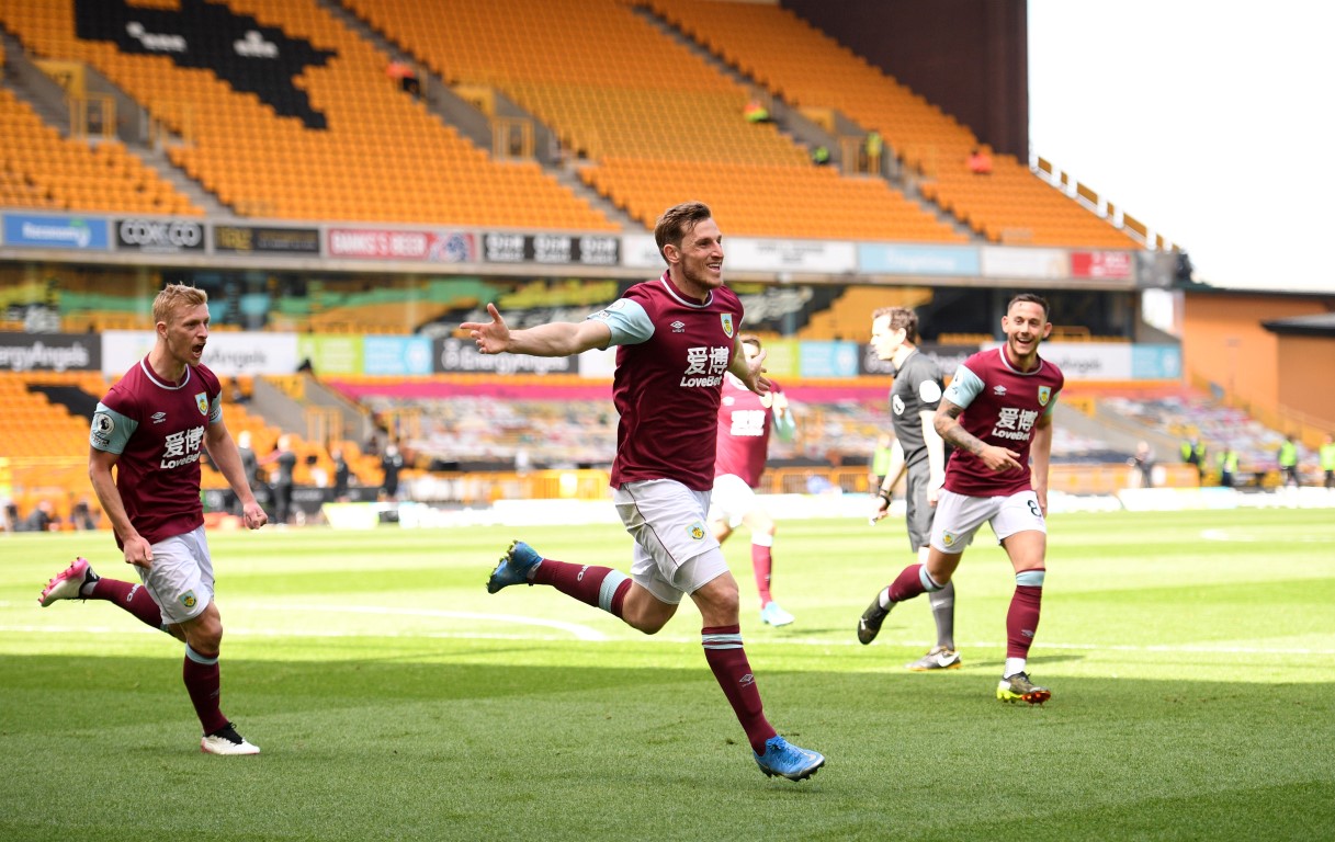 Burnley's Chris Wood celebrates his hat-trick against Wolverhampton Wanderers. Photo: Reuters