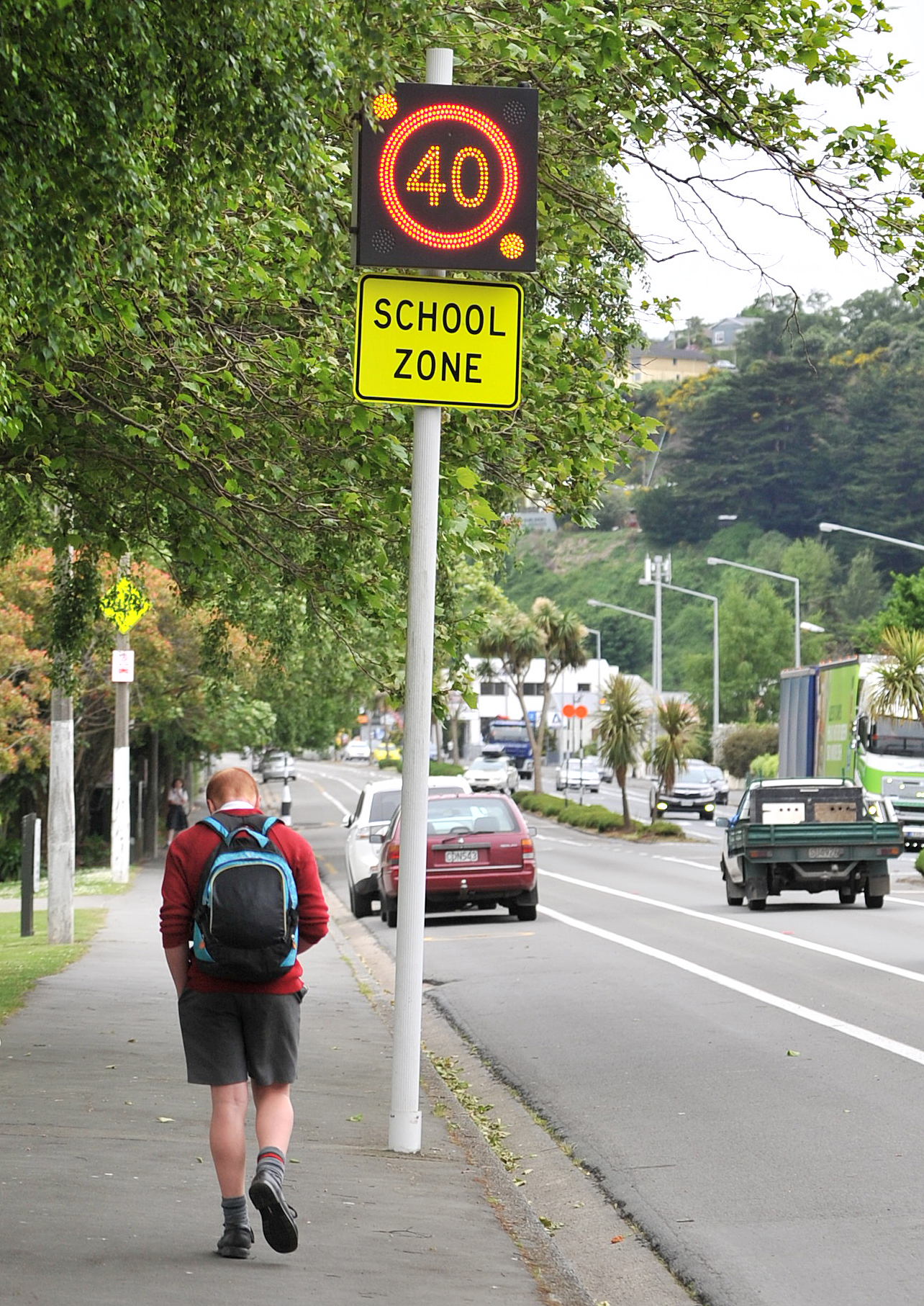 Electronic variable speed limit signs, like this one outside Kaikorai Valley College, are...