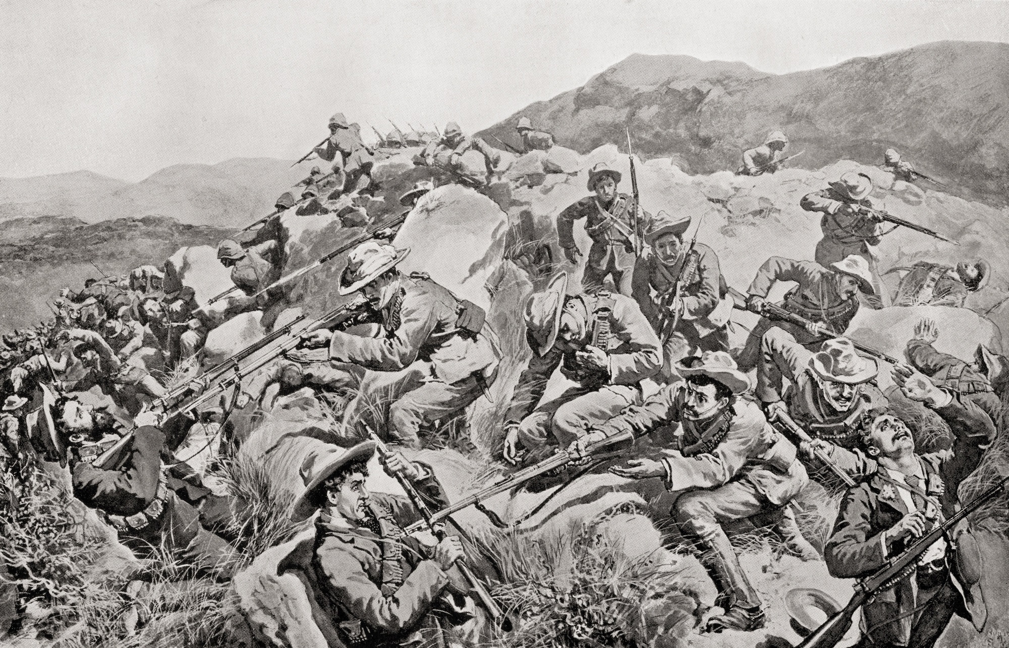 New Zealanders under the command of General French saving a picket of the Yorkshire Regiment near...