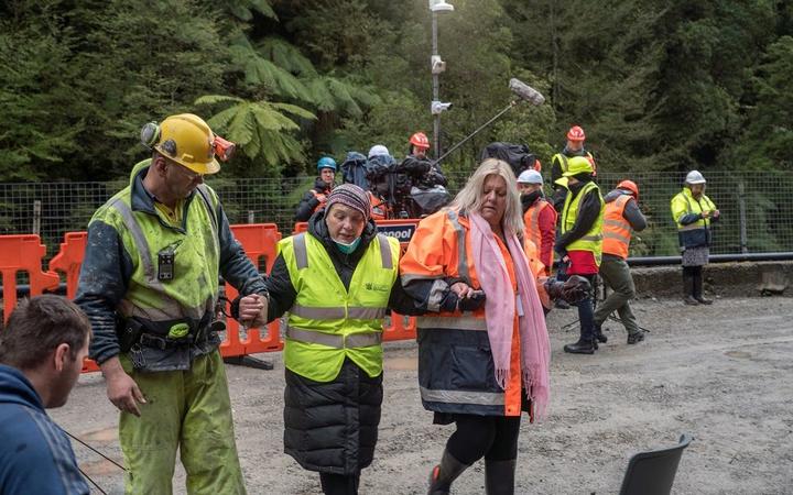 Anna Osborne (centre) and Sonya Rockhouse at the Pike River Mine in October 2019. Photo: Supplied...