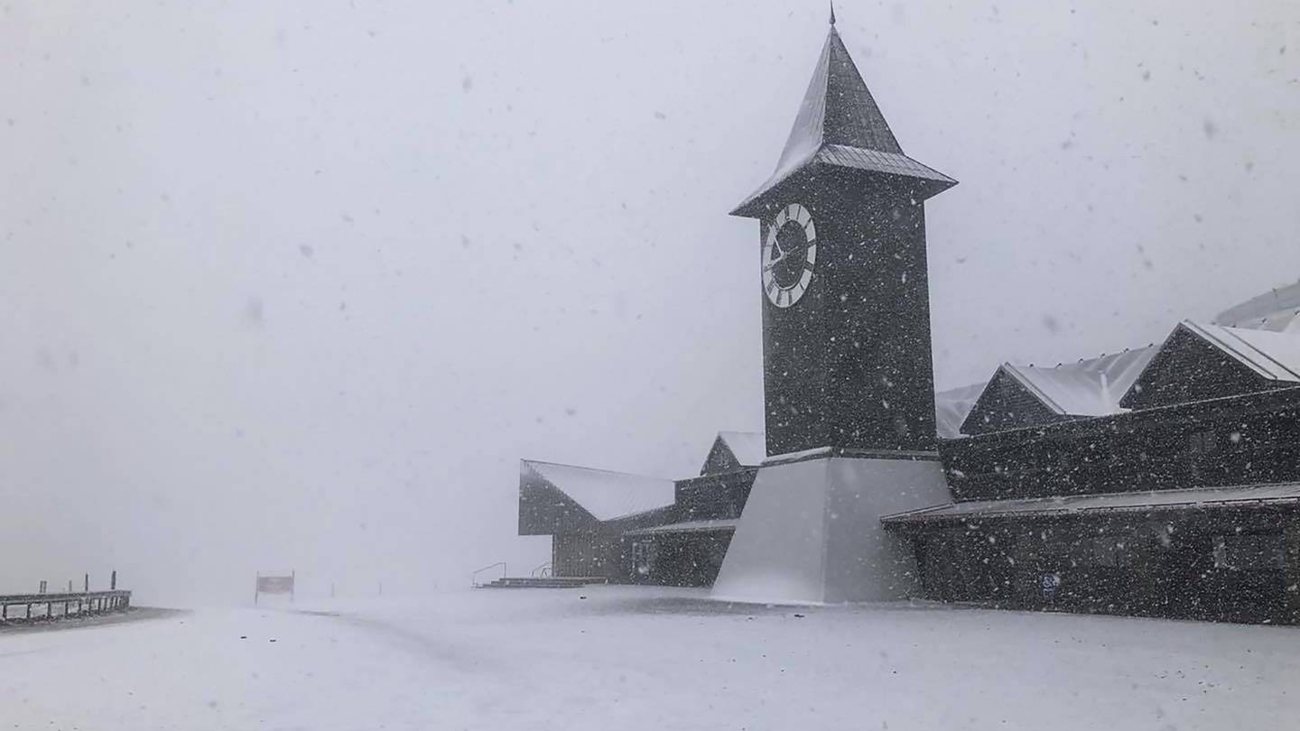 Snow falling at Cardrona ski field, near Wanaka, this morning. Photo: Phil Waddell 