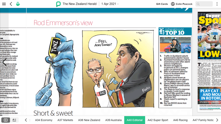 Rod Emmerson's take on the plan for a new media entity in his Herald cartoon on April 1. Photo:...