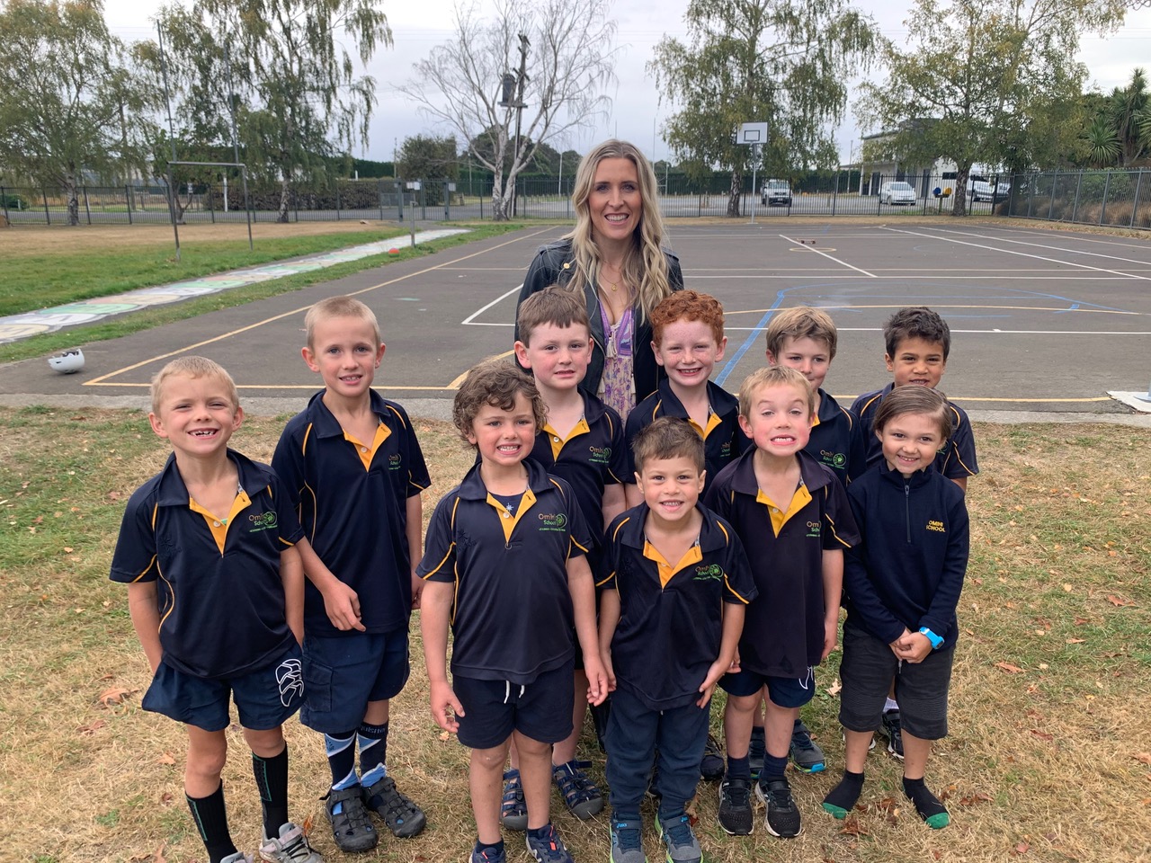 The all-male year 0-3 junior class at Omihi Primary School in Waipara, with their teacher Penny...