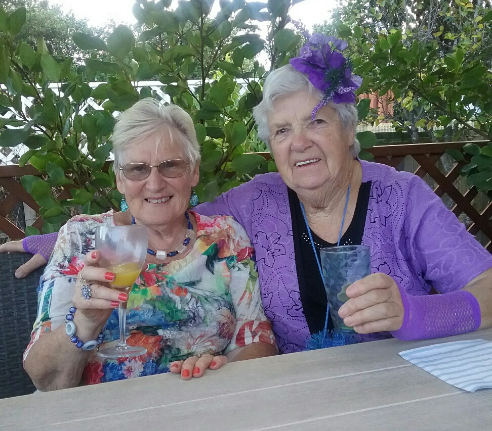 Shirley Smith (Shirley No 68), left, and another Shirley in the club’s colours of purple and aqua...