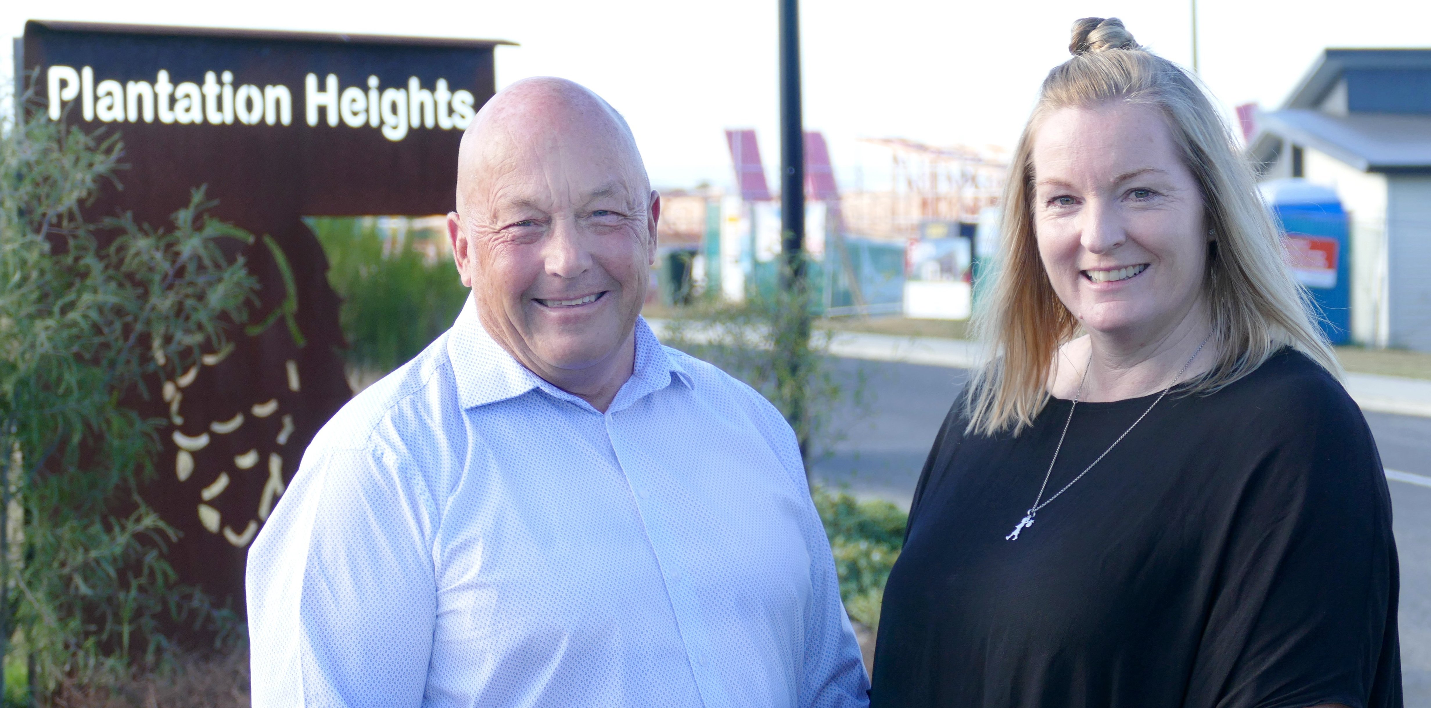 Clutha Mayor Bryan Cadogan and Plantation Heights sales co-ordinator Jo Jack stand in front of...