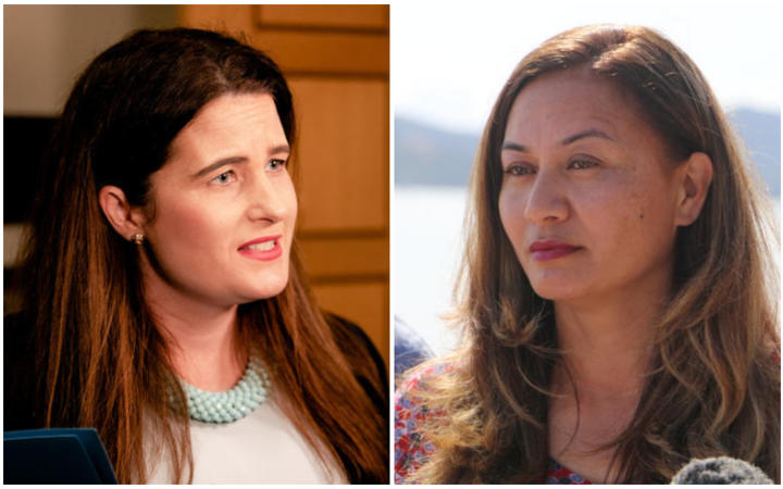 Marama Davidson (right) says some living in emergency housing are facing "inhumane, undignified...