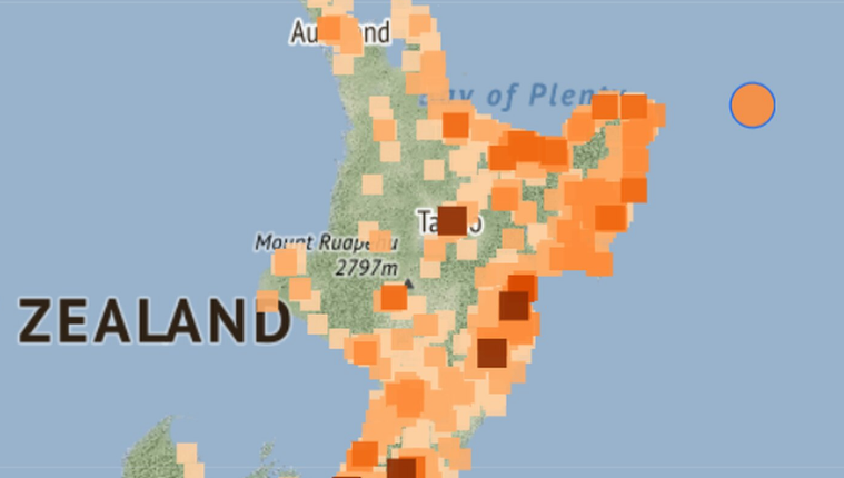A GeoNet map showing felt reports and the location of the earthquake.