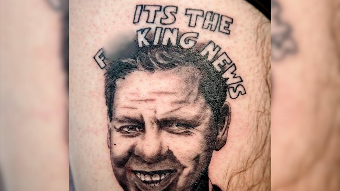 The portrait of Gower - along with the phrase "its the f**king news' - was inked by tattooist...