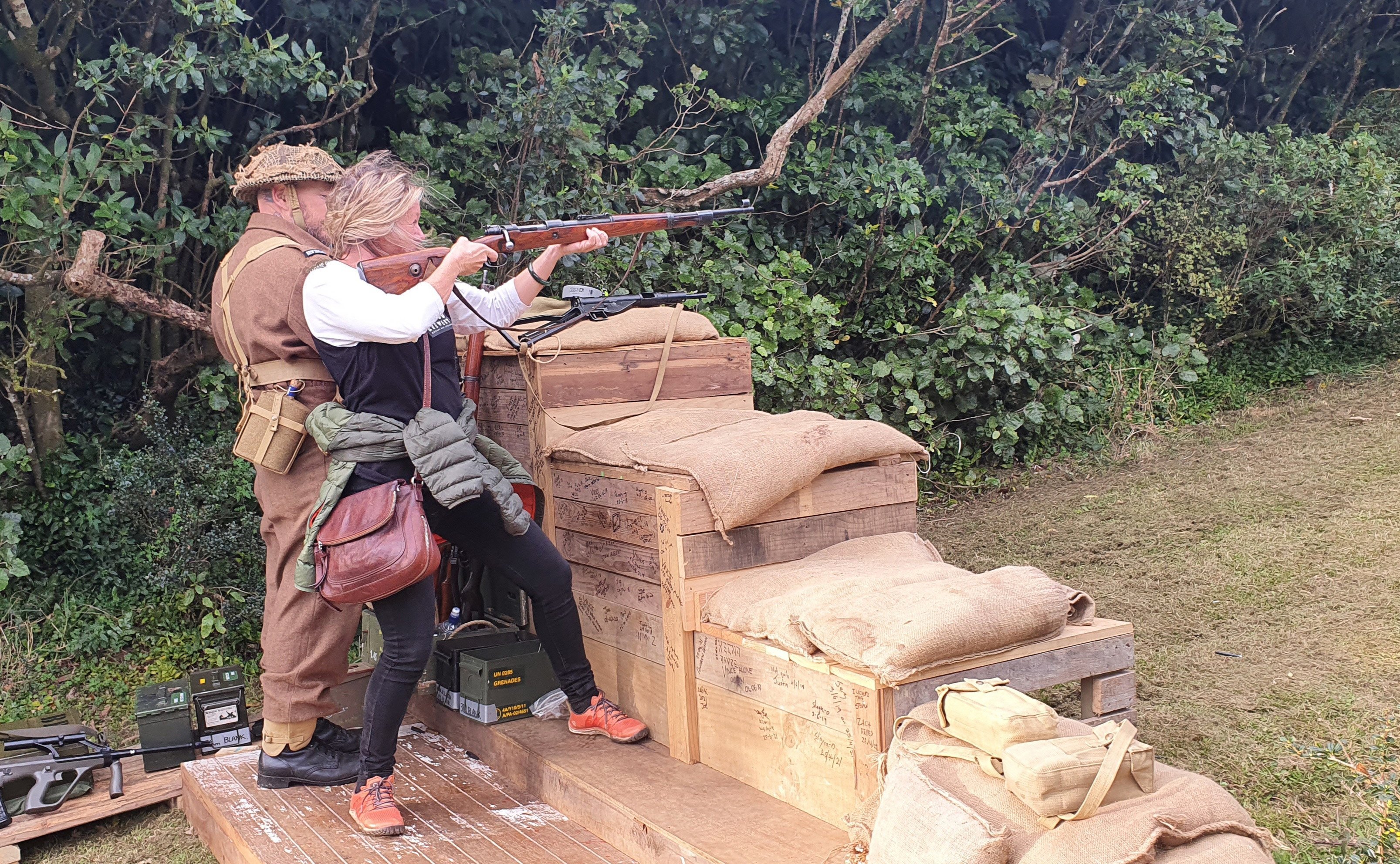 The writer fires a Mauser at Wrights Hill Fortress.