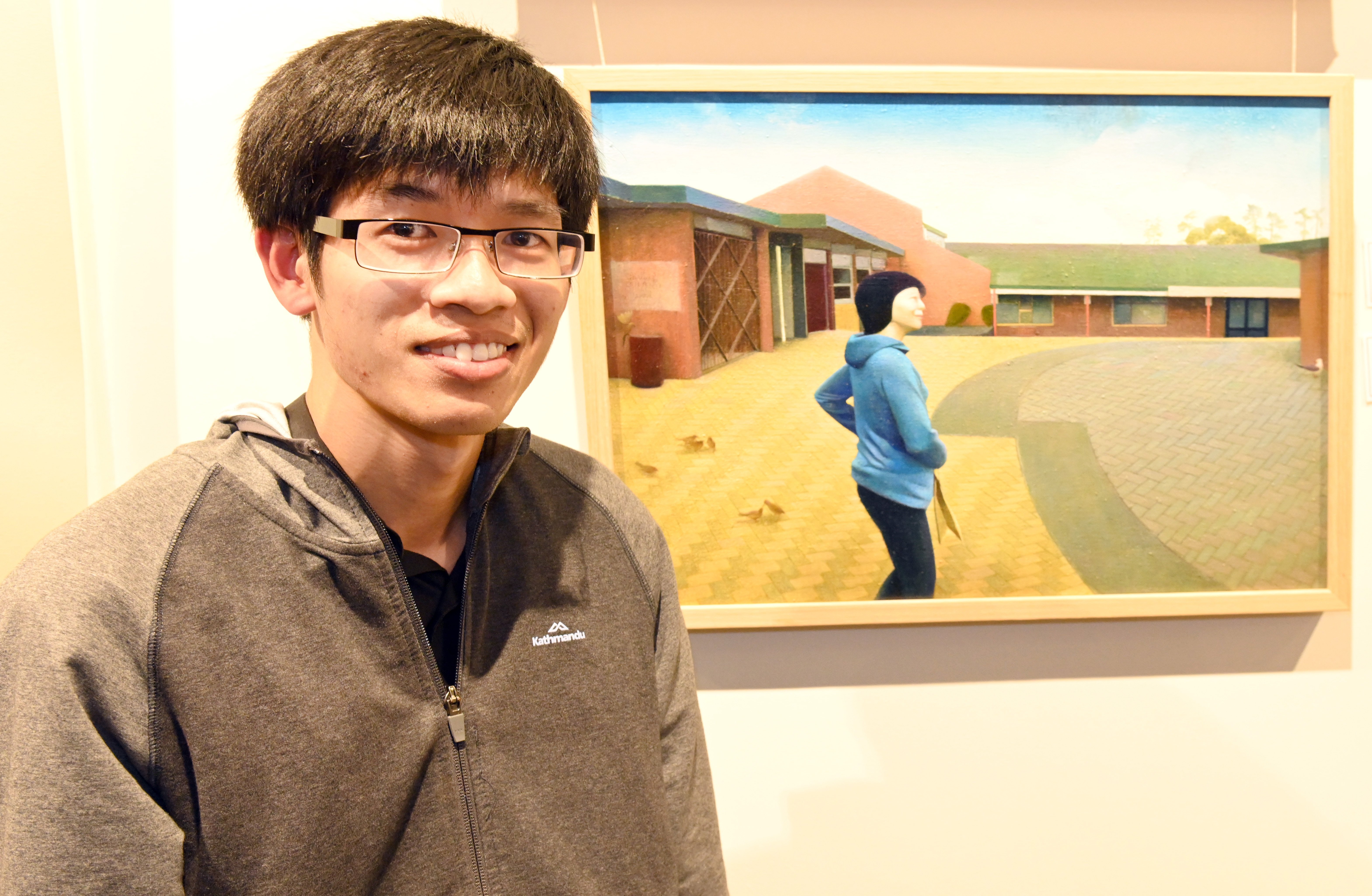 Auckland artist Gavin Chai (23) with his award-winning painting, Howick. PHOTO: LINDA ROBERTSON