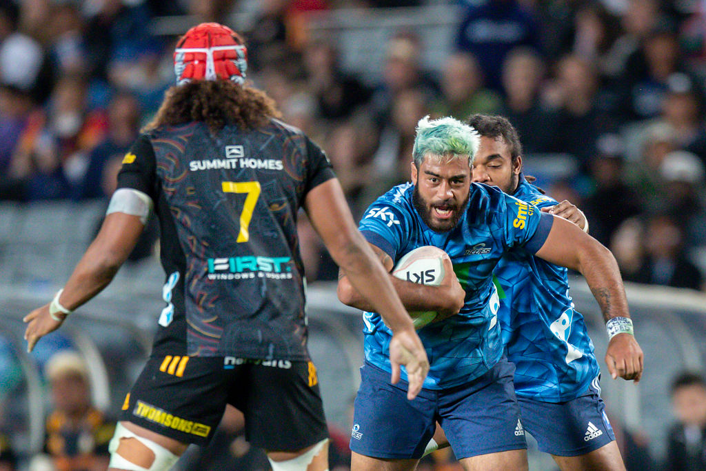 Akira Ioane runs the ball up for the Blues against the Chiefs. Photo: Getty