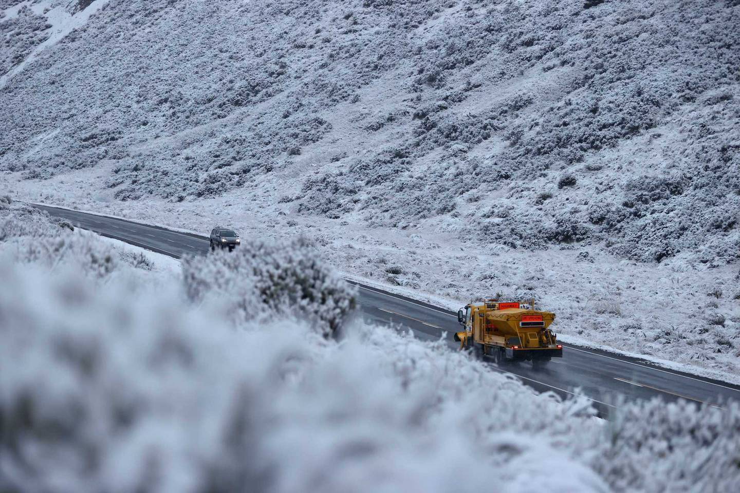 Snow at Porters Pass early this morning. Photo: George Heard