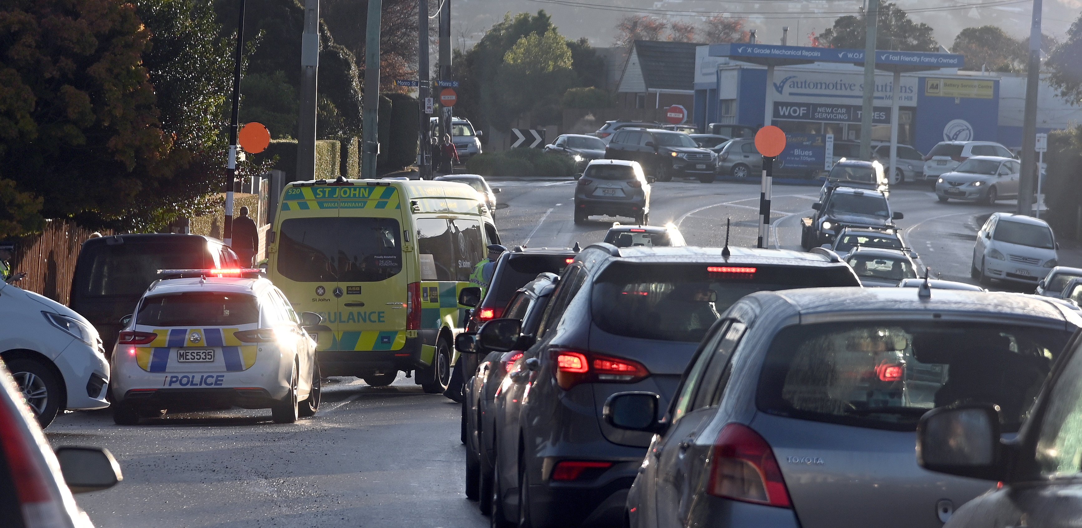 Cars are backed up following the accident this morning. Photo: Craig Baxter