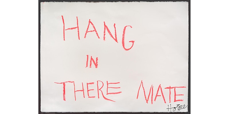 The late Ralph Hotere gifted 'Hang in There Mate' to the NG Building's owners in 2013 with...