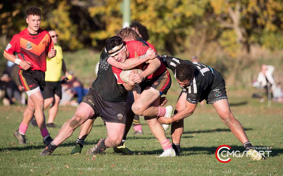 Alan Morrison carts the ball up for Halswell during their Canterbury Rugby League premiership...