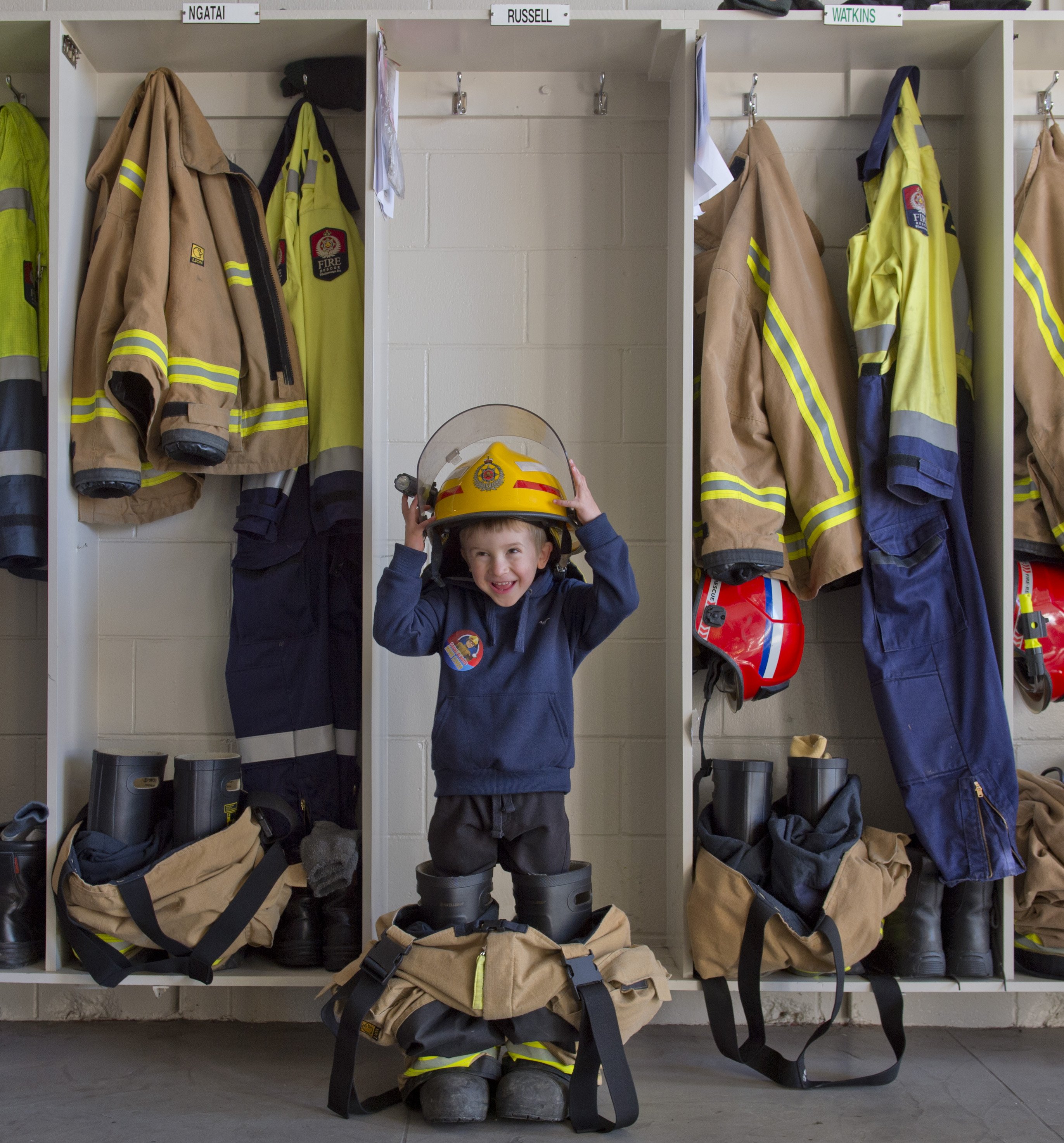 Hoping that he will one day grow into a firefighter’s outfit is Ray Wilson, of Mosgiel, at the...
