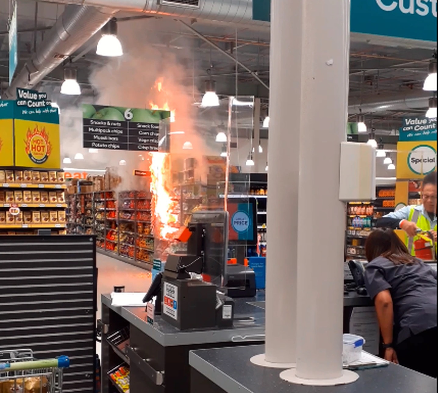 The fire at the Countdown Henderson, inside WestCity mall, last night. Photo: Hayley Rayner