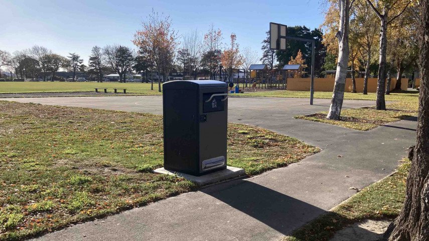 One of the bins being introduced to Christchurch parks. Photo: Newsline