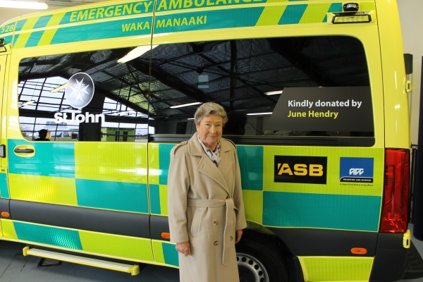 June Hendry with the ambulance she has donated to St John Wakatipu. Photo: Mountain Scene