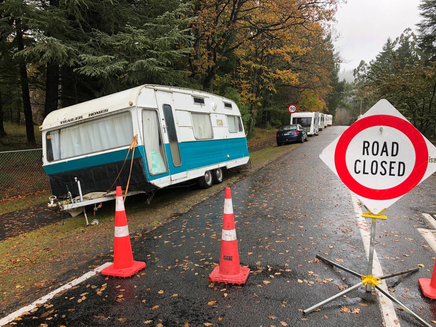 Caravans had to be frantically towed out of the Glentunnel Holiday Park as flooding hit the area...