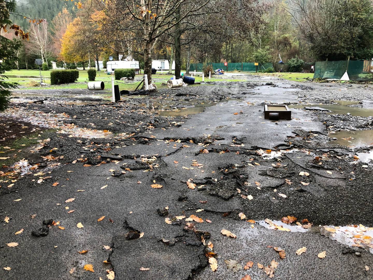 By 8am on Monday, water was running right through the Glentunnel Holiday Park. Photo: Hamish...