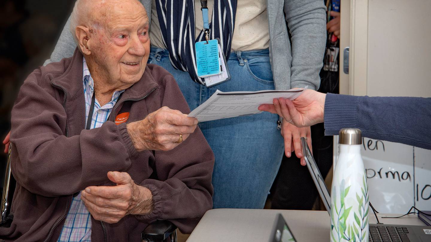 108-year-old Bill Mitchell has received the first dose of the Covid-19 vaccine. Photo: Supplied