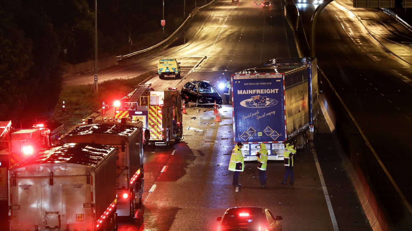 The crash happened on the Southern Motorway near East Tamaki. Photo: NZ Herald 