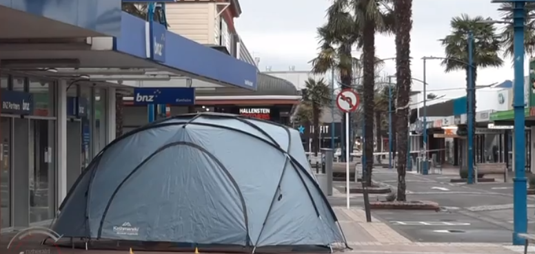 A police tent at the scene of the attack in Market St this morning. Image: NZ Herald 
