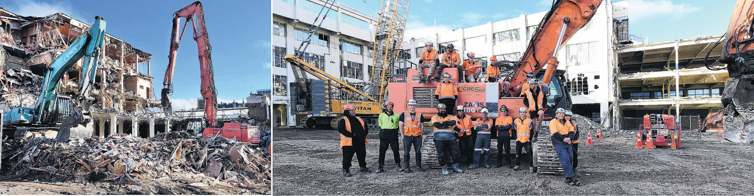 Ceres demolition plant matches the scale of the task as company staff survey the centre of the...