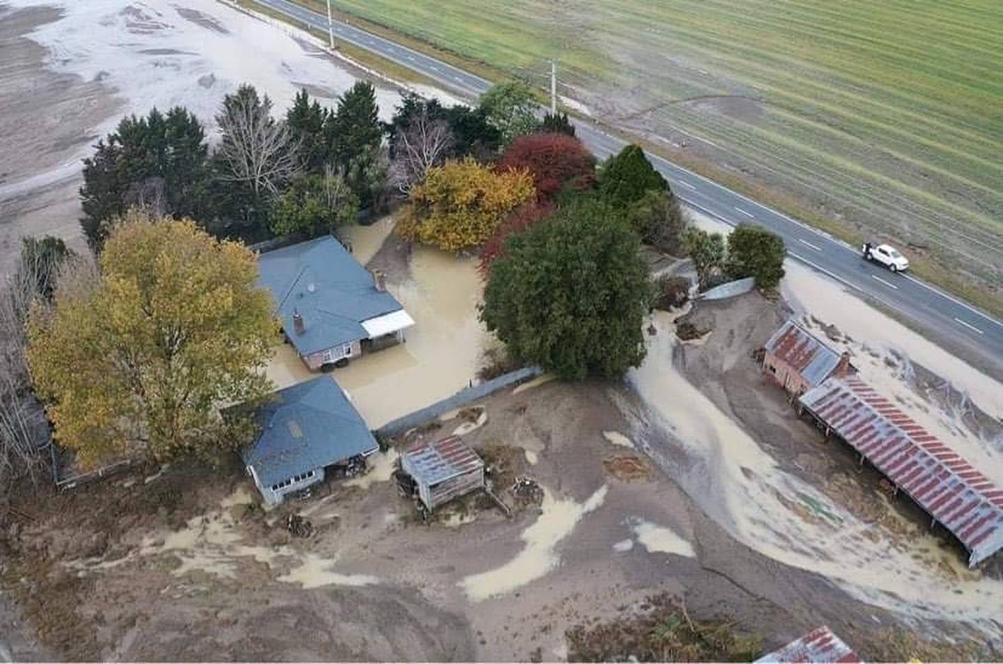 The property on Farm Rd, near Temuka after the flooding. Photo: Supplied
