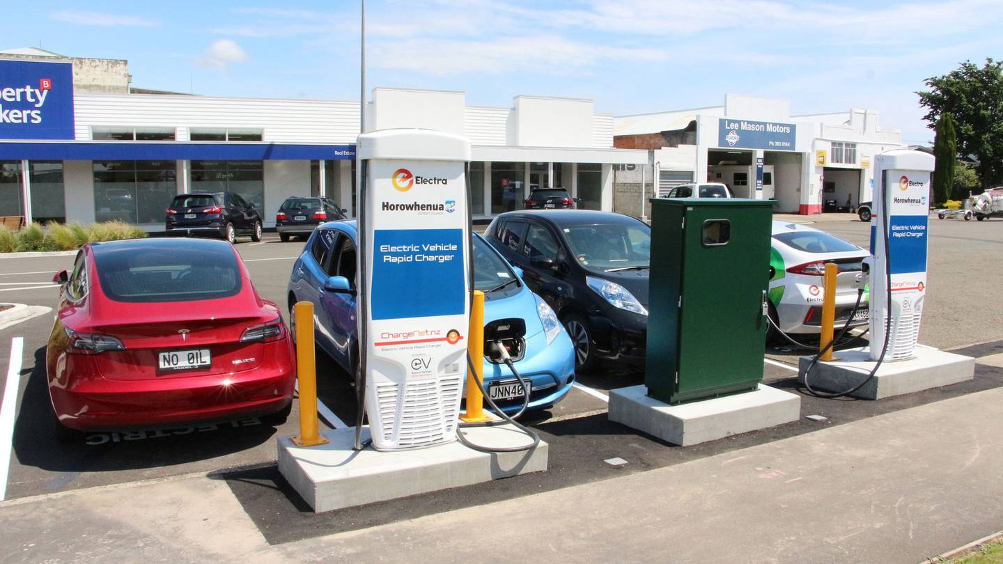 Electric cars at a charging station. File photo: NZME