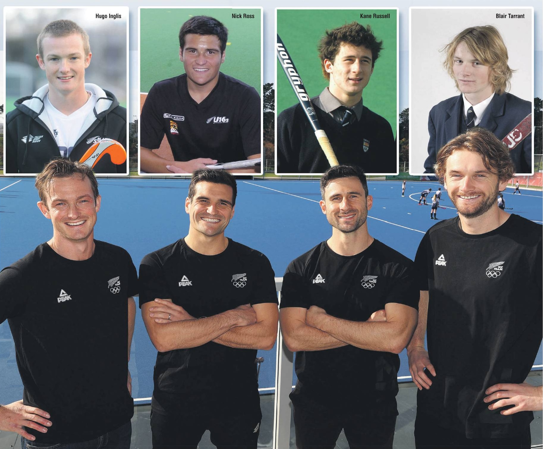 Hugo Inglis, Nick Ross, Kane Russell and Blair Tarrant in Auckland yesterday after being named in the Black Stick Olympics squad. Photo: Getty Images